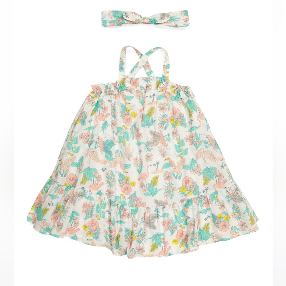 JOIE Strappy Flounce Floral Dress‎ with Headband Size 4T NWT Pullon Cotton